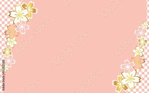 桜と格子柄にピンク色の背景