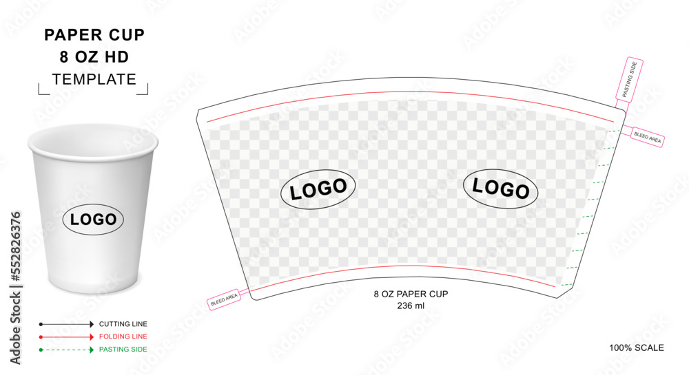 Paper cup die cut template for 8 oz HD Stock Vector | Adobe Stock