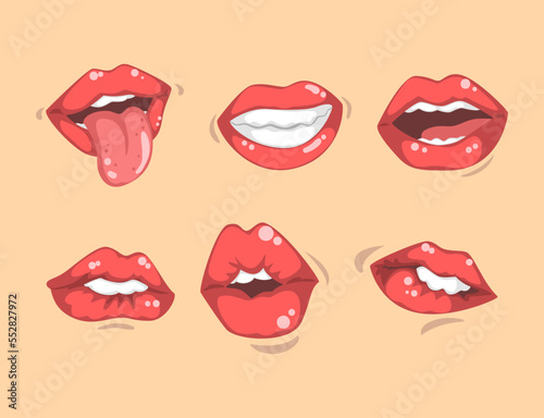 Upper and Lower Lips of Mouth Curving in Different Gestures Vector Set