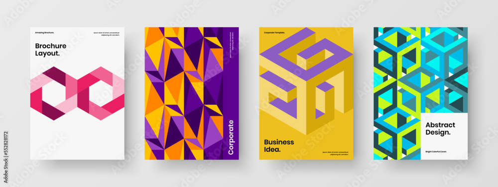 Simple pamphlet vector design illustration collection. Clean geometric shapes banner template bundle.
