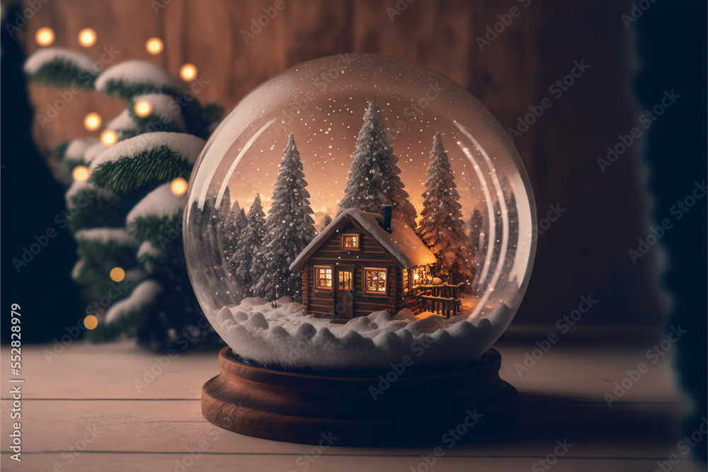 Christmas snow globe of a cozy cabin during winter Stock Illustration ...