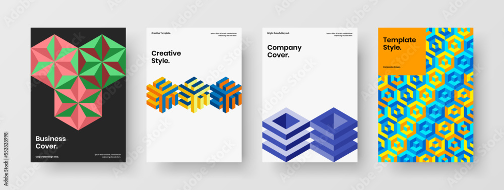 Abstract company identity A4 design vector template composition. Creative mosaic pattern flyer layout collection.