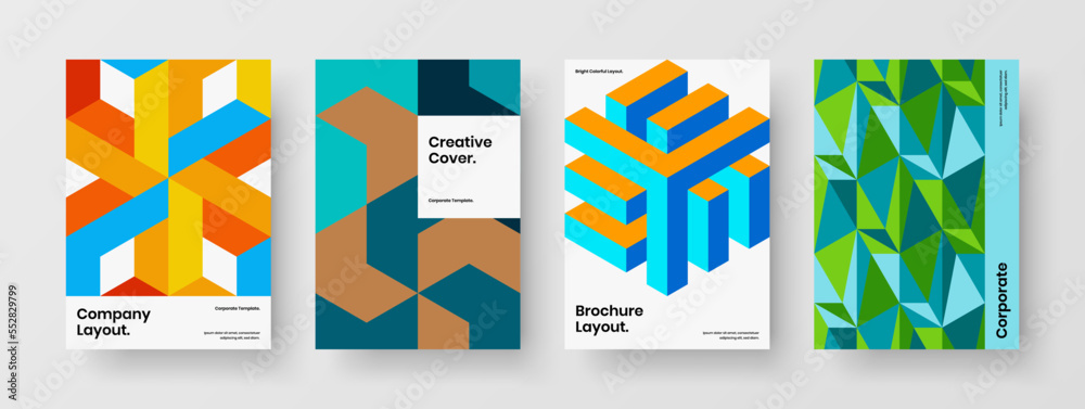 Clean brochure vector design concept bundle. Trendy mosaic pattern magazine cover template collection.