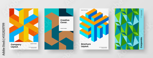 Clean brochure vector design concept bundle. Trendy mosaic pattern magazine cover template collection.