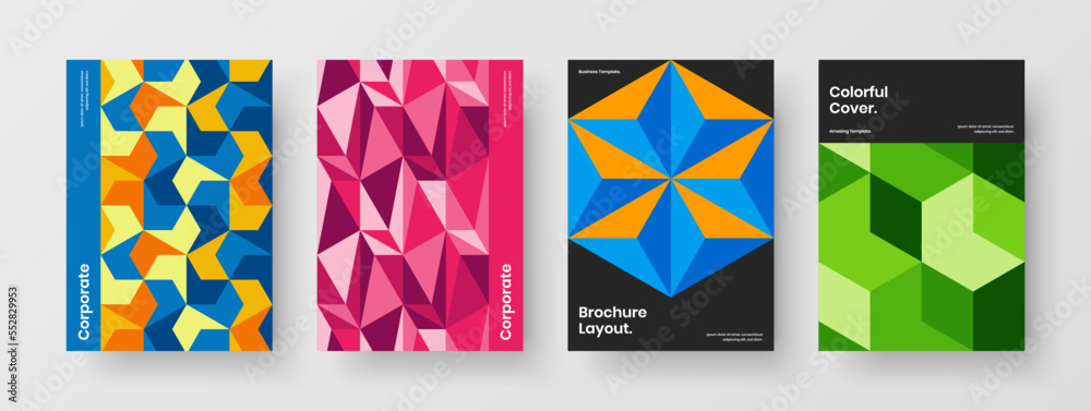 Fresh leaflet vector design layout bundle. Amazing geometric tiles placard concept composition.