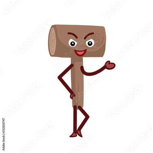 Proud antagonist wood hammer object vector character mascot illustration isolated on plain background. Cartoon comic drawing with simple flat art style with funny expressions and body language.