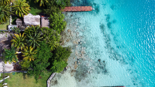 Aerial View Laguna Bacalar - the lake of seven colors. Laguna Bonanza The fresh water lake feed by cenotes. Near cancun, playa del carmen and tulum in mexico. Turquoise and blue water.Mangroves shores