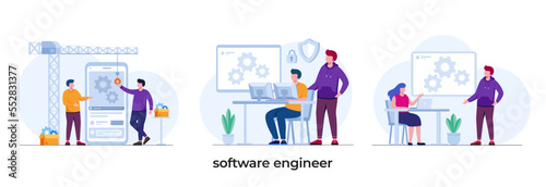 software engineer, development, software programming, engineer, developer, flat illustration vector template