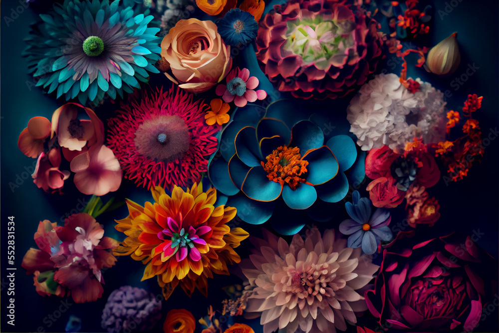 Fototapeta premium Background of Various Colorful Flowers. generative ai