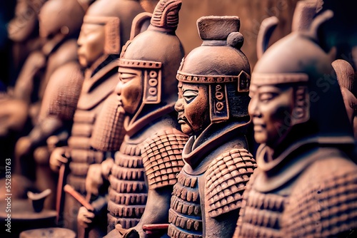 The China ancient army is preparing for battle. A formation of China ancient soldiers.. Generative AI.