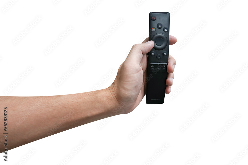 custom made wallpaper toronto digitalHand holding remote control isolated on white background