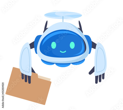 Cartoon aerial drone. Flying robot quadcopter carrying letter isolated flat vector illustration on white background