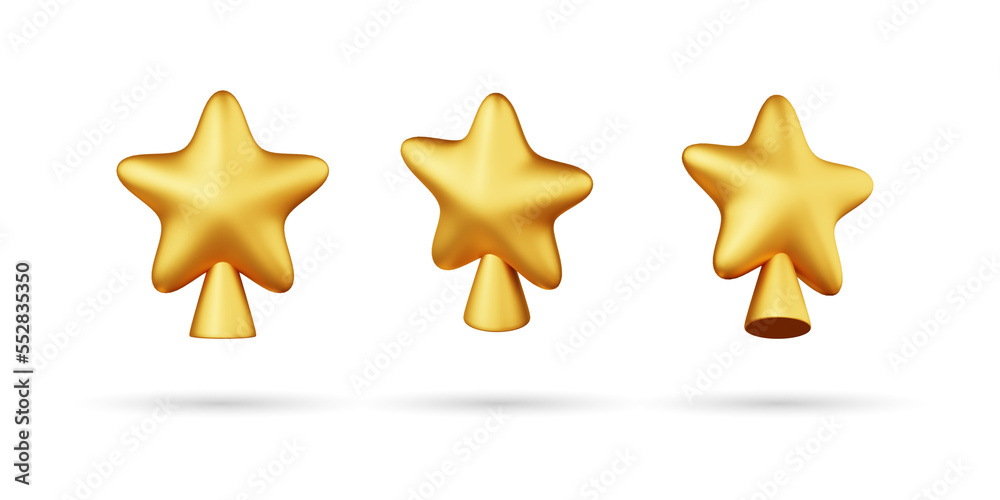 Set of Christmas Star Decoration 3d icon. Isolated on White Background