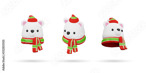 Set of Polar Bear character 3d icon. Isolated on White Background