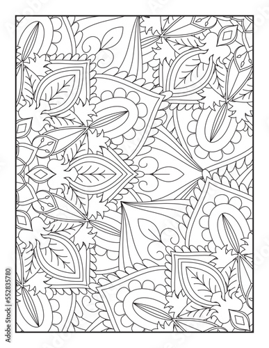 Fototapeta Naklejka Na Ścianę i Meble -  Floral Coloring Pages, Mandala Coloring Page For Adult 