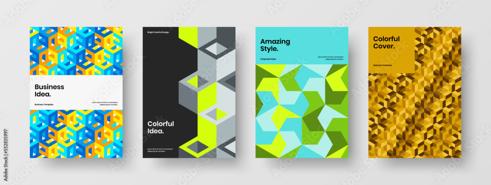 Naklejka premium Modern pamphlet design vector concept set. Fresh mosaic pattern corporate cover layout collection.