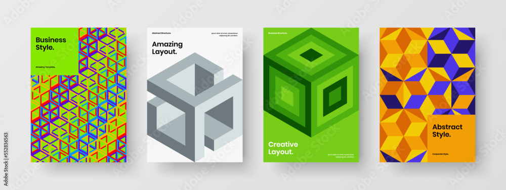 Amazing catalog cover design vector layout collection. Unique geometric shapes corporate identity concept set.