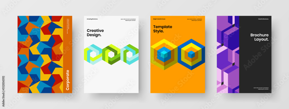 Modern brochure A4 design vector concept collection. Original geometric shapes company identity template set.