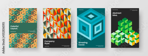 Premium mosaic tiles corporate brochure template bundle. Modern banner A4 design vector illustration set.
