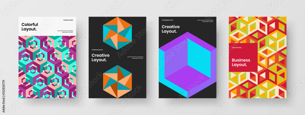Trendy catalog cover A4 vector design concept collection. Isolated geometric shapes leaflet layout set.