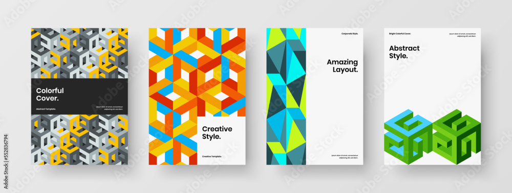 Clean annual report vector design layout set. Isolated geometric pattern presentation template bundle.