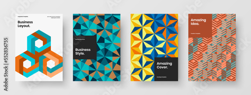 Amazing geometric shapes magazine cover layout collection. Trendy corporate brochure A4 vector design illustration bundle.