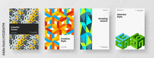 Clean annual report vector design layout set. Isolated geometric pattern presentation template bundle.