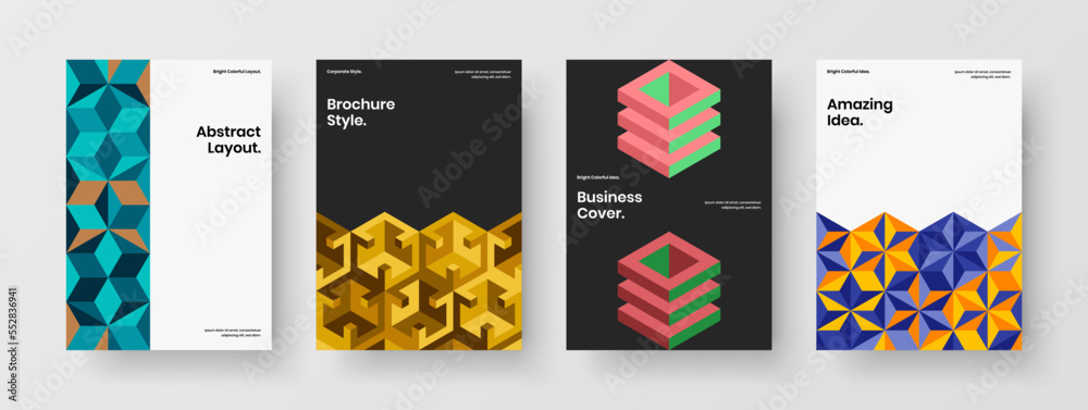 Multicolored banner vector design illustration set. Simple geometric tiles annual report layout composition.
