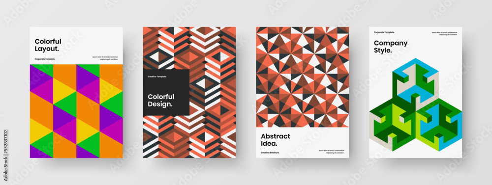 Simple front page A4 vector design illustration bundle. Premium geometric tiles booklet template collection.