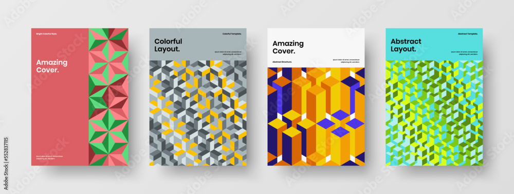Abstract pamphlet vector design concept bundle. Amazing mosaic pattern handbill layout collection.