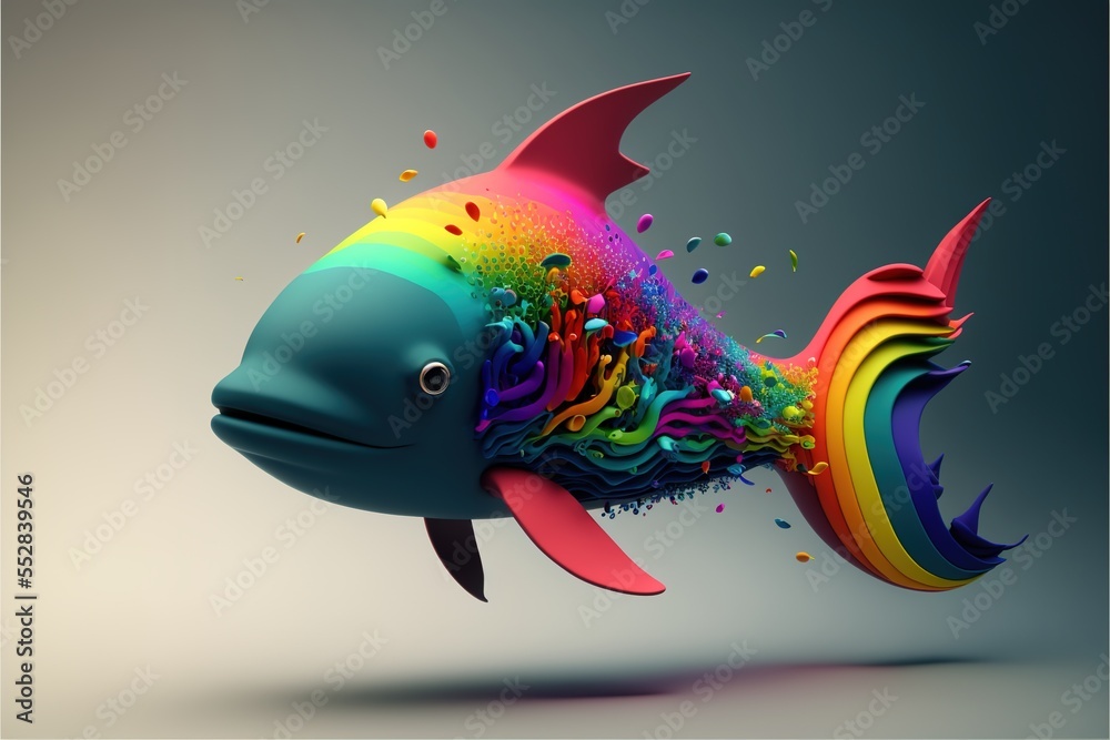 Rainbowcoloured gay or lesbian fish, fish with rainbow tail for pride