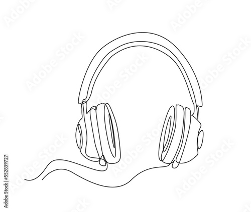 Continuous one line drawing of hand holding headphone. Hand holds earphone line art vector design. Music and lifestyle concept.