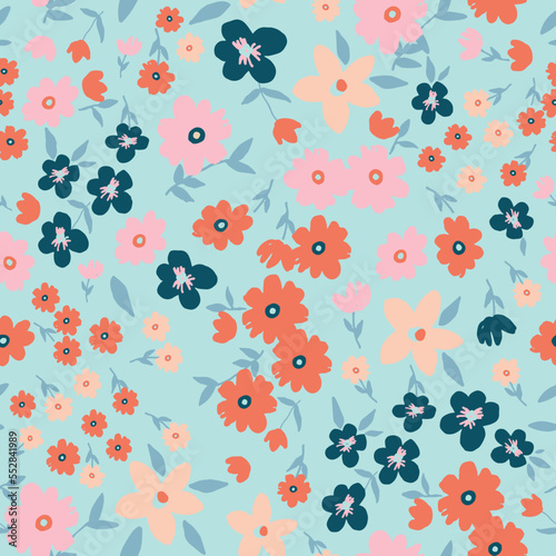 Cute, seamless, print, floral pattern, conversational,  pattern, colorful doodle flowers, hand drawn florals for textile, fabric, clothing, tshirt, wallpaper, packaging, sweatshirt, kids, girls, women