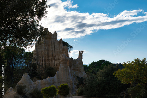 The Orgues of Ille sur Tet are columns of soft rock geological bodies in the south of France. Columns sculpted by water. Eastern Pyrenees, France.