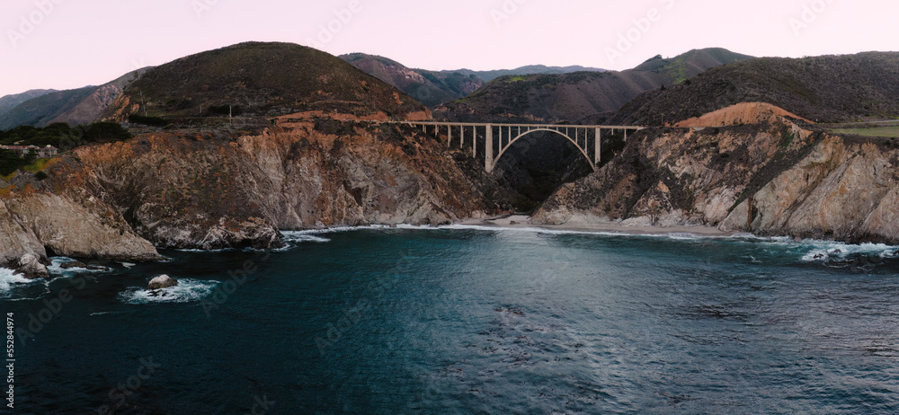 View of the famous Bixby Bridge in Big Sur California from the water