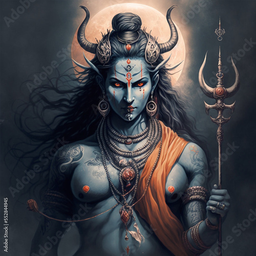 Lord Shiva Gott der Zerstörung mit Tribuvhan in epischer Pose für T-shirts, Poster - Religiöse hinduistische Kunst