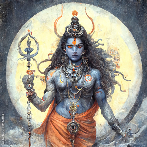 Lord Shiva Gott der Zerstörung epische Pose mit Tribuvhan für t-shirt print, poster - Religiöse hinduistische Kunst photo