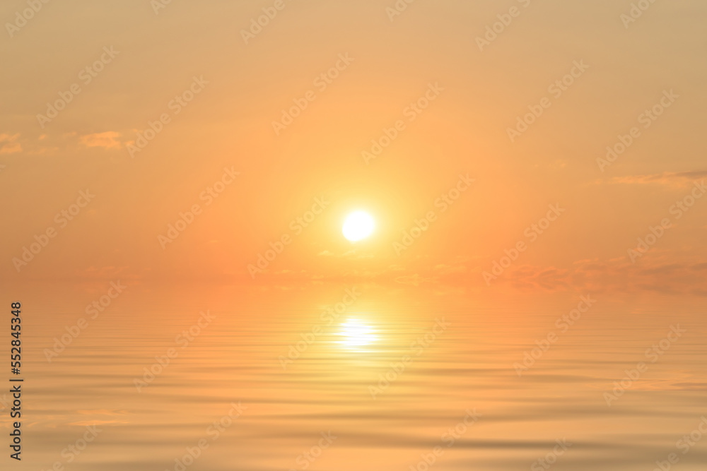 water surface with sun and clouds at sunset