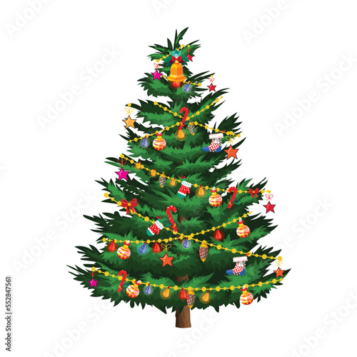 Colorfully decorated Christmas trees against a white background vector illustration