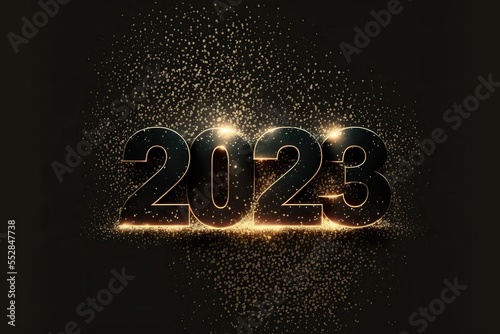 Happy new year 2023 with stacked gold numbers, poster or a card design, Generative AI 