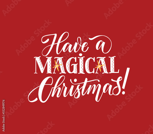 Have a magical Christmas ! vector lettering illustration. Handwritten quote for print, invitation and decorations.