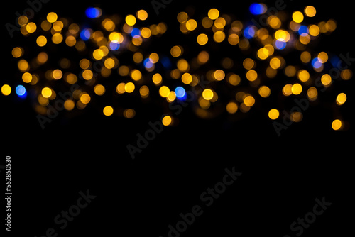 Perfect yellow orange blue bokeh for festive New Year, Christmas, Valentine's day, birthda to overlay