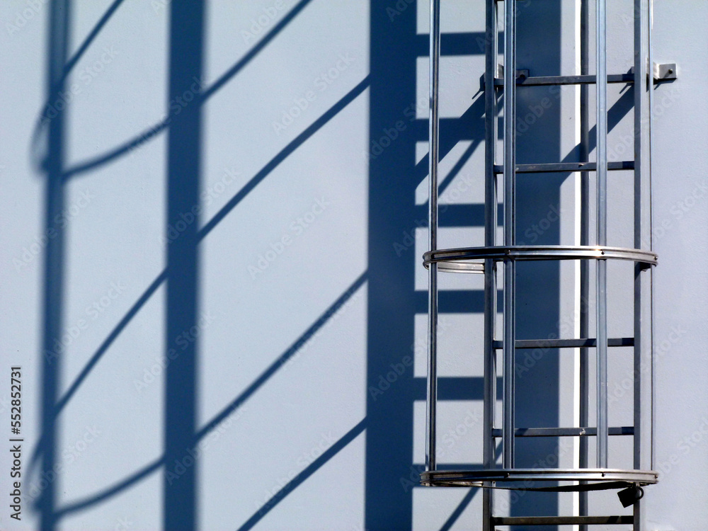 aluminum roof access ladder with safety cage. elevation view. strong ...