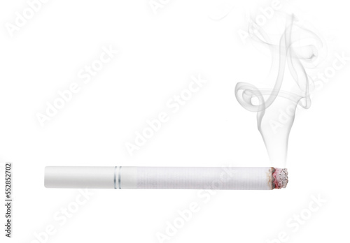 Smoking cigarette with white filter isolated