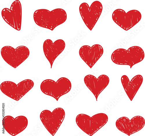 Hand drawn love heart collection. Doodle simple hearts in different shapes. Love theme