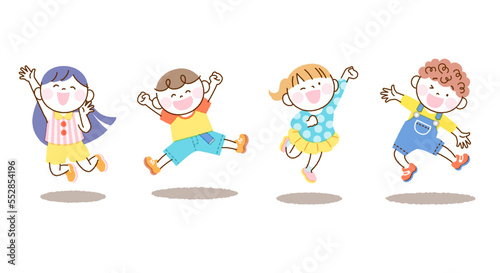 子供たち ジャンプ イラスト セット 白バック4人バージョン