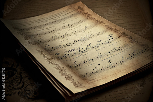 midjourney ai created illustration of sheet music in vintage style