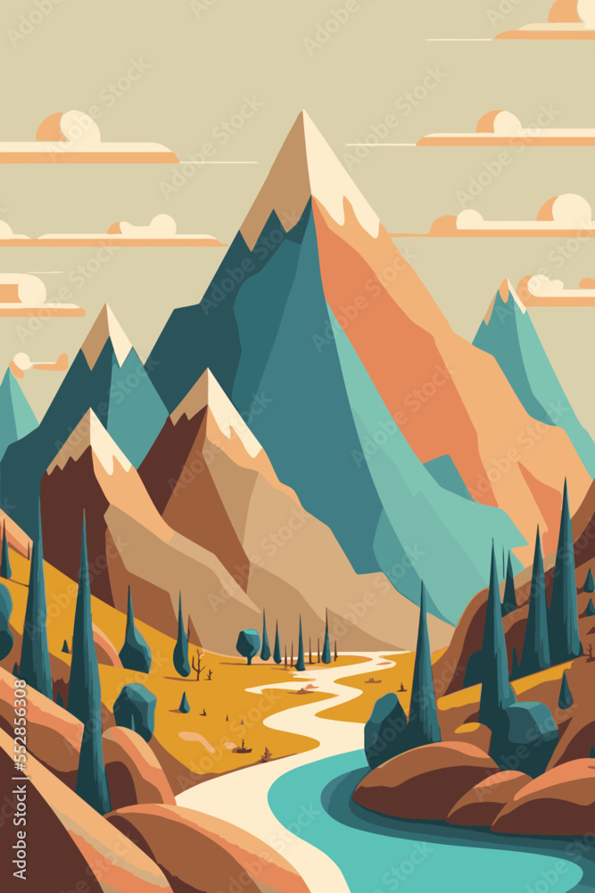 Fototapeta premium illustration rocky mountains on the river. mountains above the lake nature