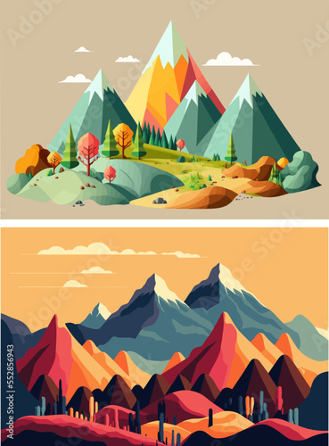 illustration rocky mountains on the river. mountains above the lake nature