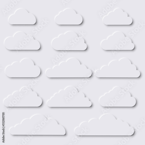 Set of cloud. Neumorphic UI Design Elements. Vector illustration.